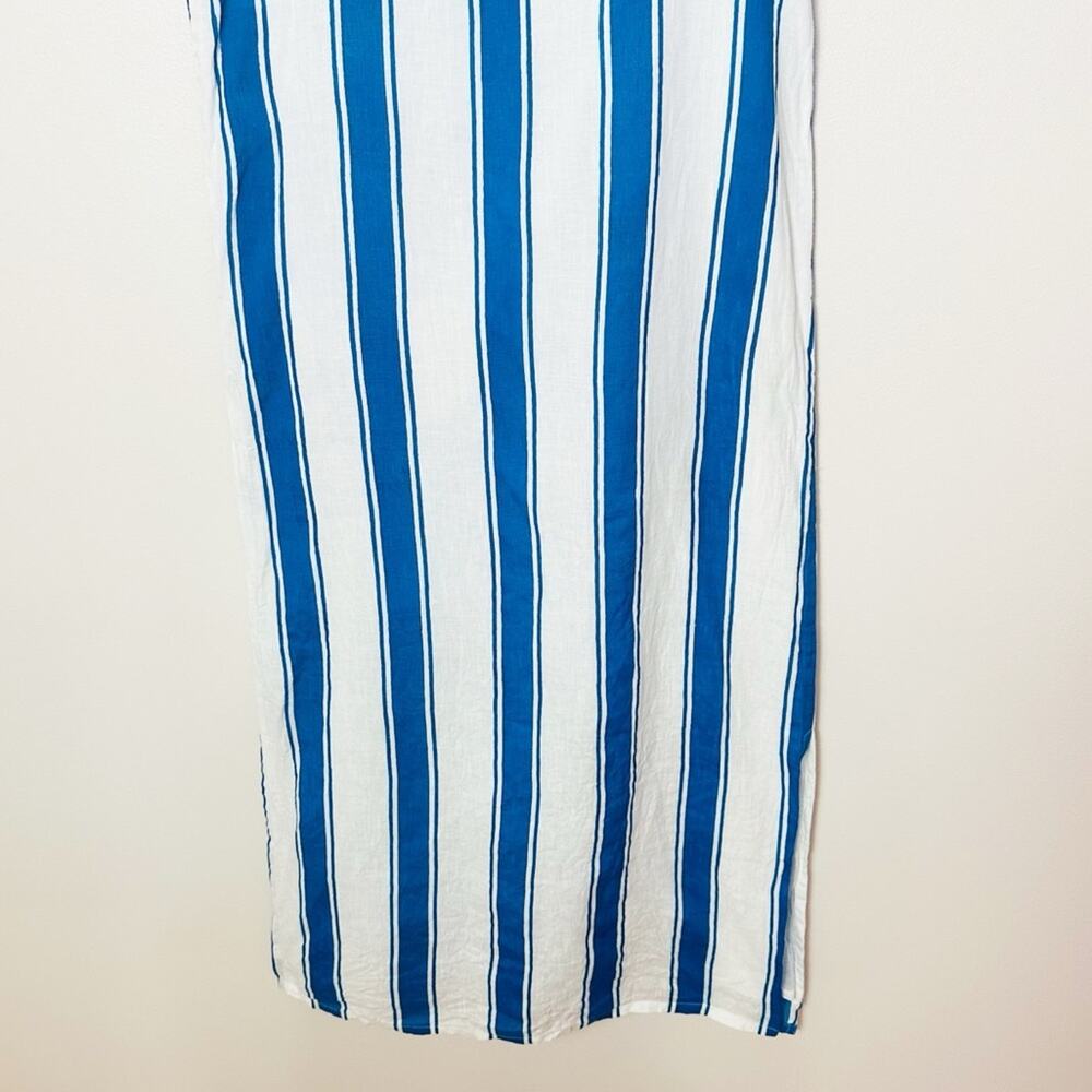 Olivia James The Label Striped Linen Dress Tie Shoulder Size XS Blue White - Picture 7 of 10